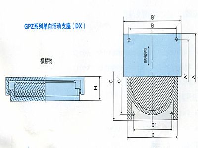 GPZ盆式橡膠支座（DX型）單向活動支座主要尺寸重量表